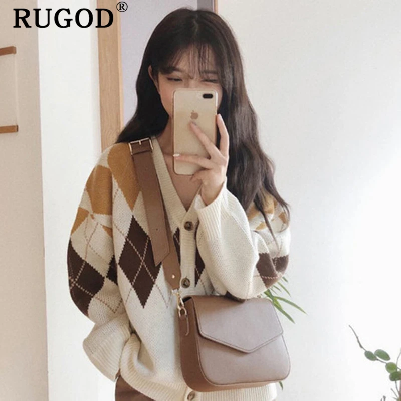 Женский вязаный кардиган RUGOD повседневный однобортный Кардиган оверсайз с