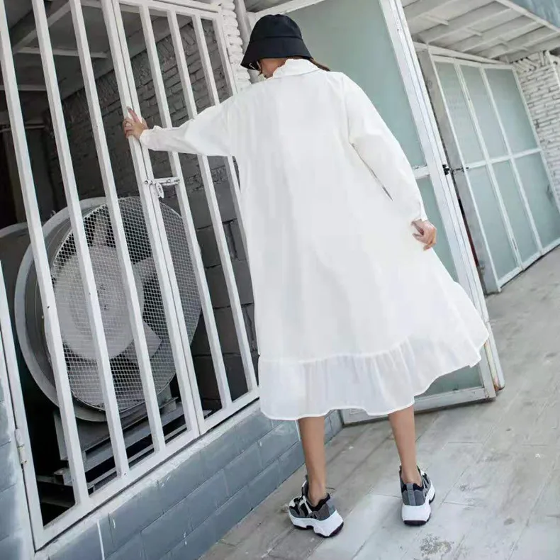 Женское платье блузка QING MO асимметричное Хлопковое с оборками повседневный