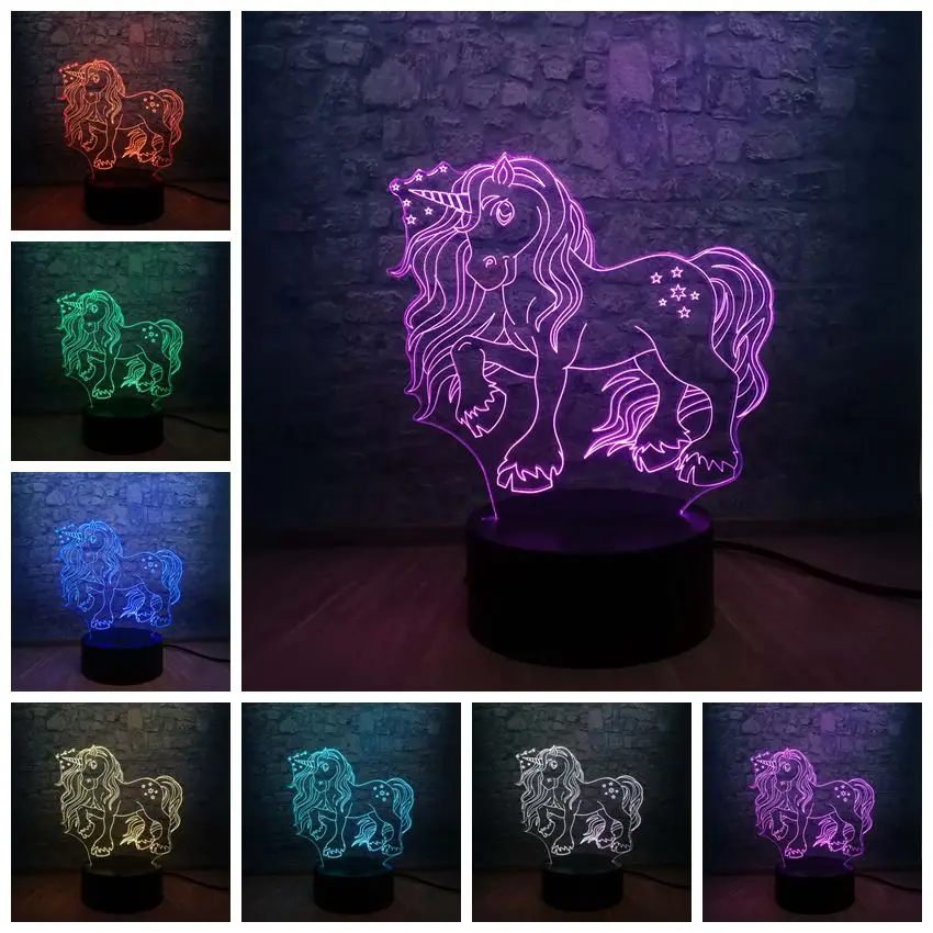 3D иллюзия ночные огни единорог модель USB трогательные светодиодные лампы дети