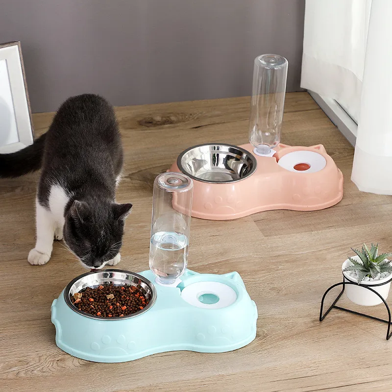 

Creativity Dog And Cat Feeder Drinking Fountain Pet Automatic Refill Water Feeding Device Double Bowl Design Tableware Supplies