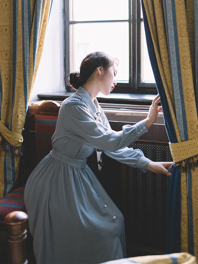 2019 Новое модное женское винтажное платье синие длинные платья | Женская одежда