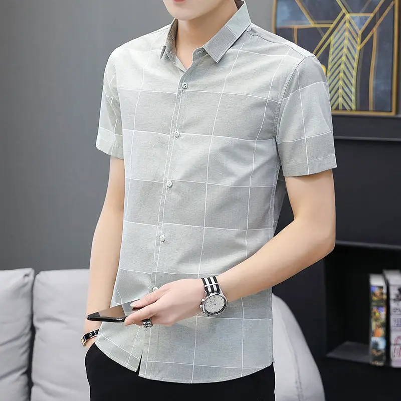

Shirt mens shirts mens dress shirts Summer Men's Clothing Short Sleeve Shirt Korean Slim Fit Striped Casual Business
