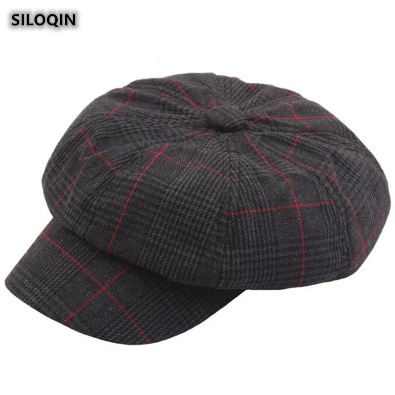 

SILOQIN Women's Hat Autumn Fashion Vintage Lattice Newsboy Caps Artist Painter Retro Octagonal Cap Lady Brands Wild Leisure Caps