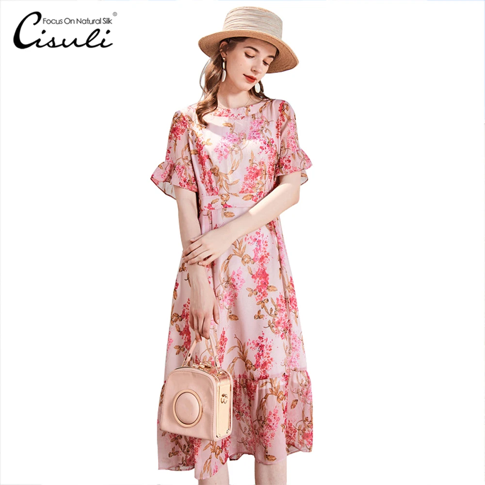 

CASUAL silk ladies dress holiday dress