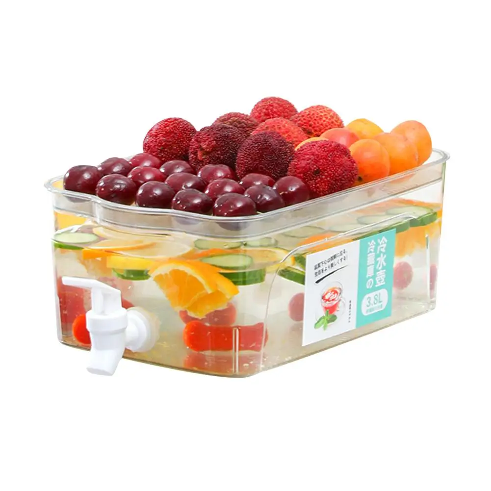 Transparent Beverage Container With Spigot Fruit Server Lid Drink Dispenser Large Capacity Cold Water Kettle Lemon Teapot
