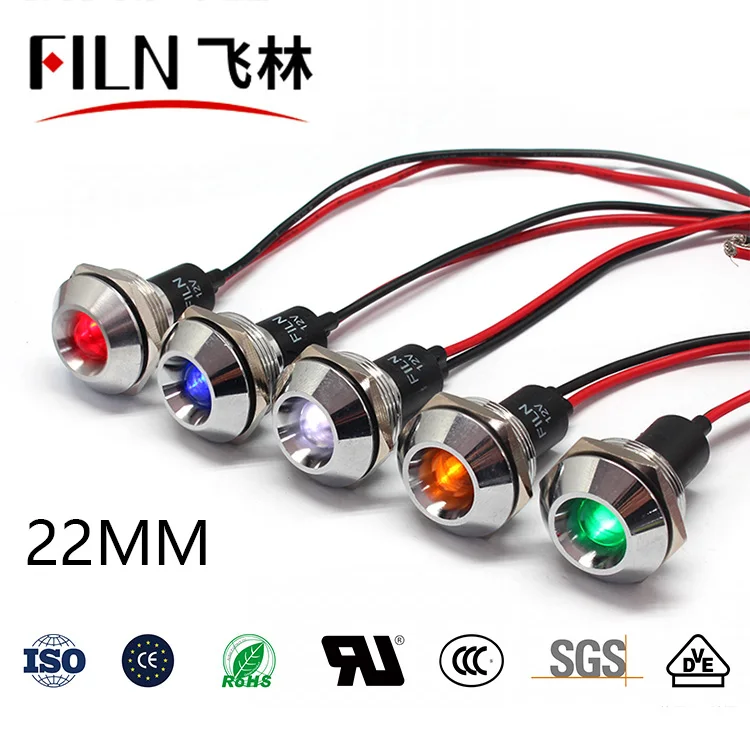 FILN Metal 22mm Mounting Size Wired Terminal Indicator Light 12v 24v 110v 220v LED indicator light | Лампы и освещение