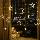Лунная звезда, светодиодная гирлянда EID Mubarak, Рождественские огни, декор для вечерние, рождественские украшения для дома и улицы