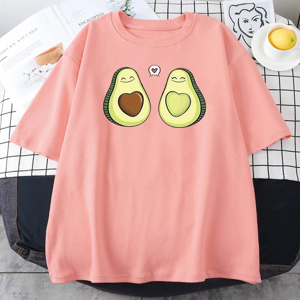 

Lovely Avocado Cartoons Women's T-Shirt Korean Style Casual T Shirts 2021 Summer Cool T Shirt Street Fashion Black Tee For Girls