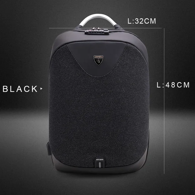 Черный Рюкзак для ноутбука ARCTIC HUNTER School 15,6, мужской водонепроницаемый рюкзак Mochila, Повседневный, для путешествий, бизнеса, USB, рюкзак, мужская сумка, Противоугонный подарок - Цвет: Черный