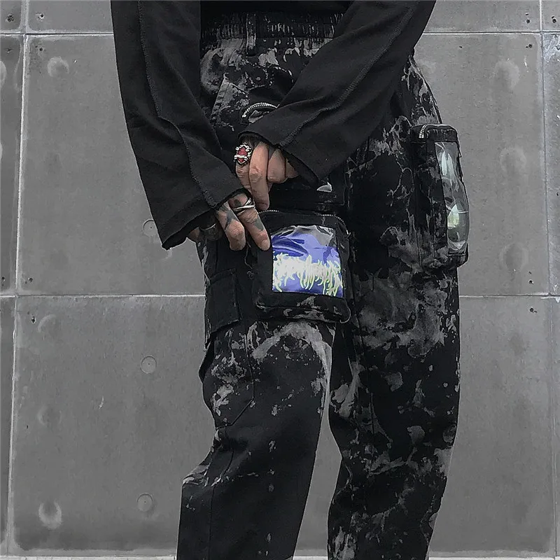 Темные иконы несколько карманов хип-хоп штаны Мужские из саржевого хлопка для