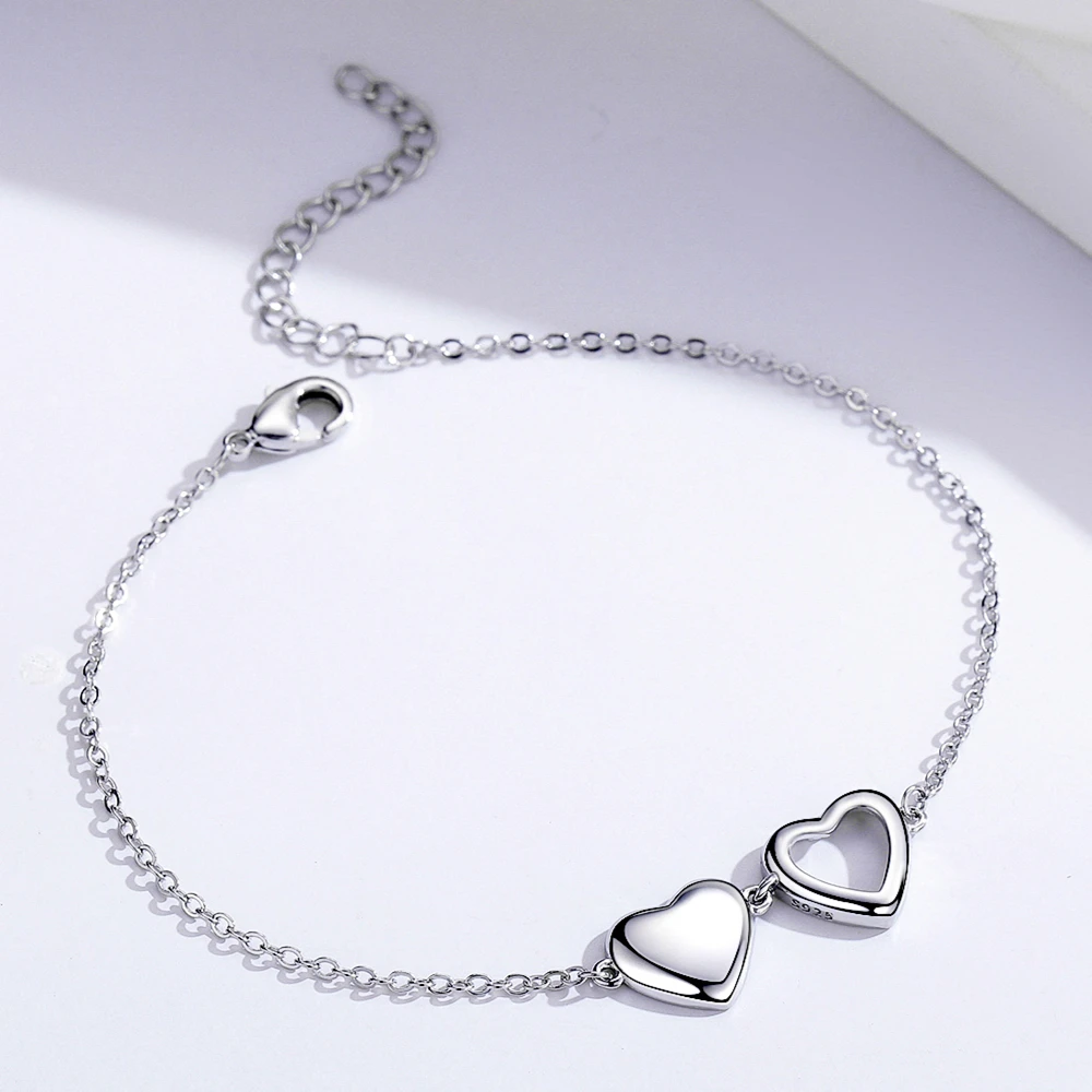 

Silver Bracelet 925 Sterling Silver Chain Bracelet For Women Double Heart High Quality Fine Silver 925 Jewelry