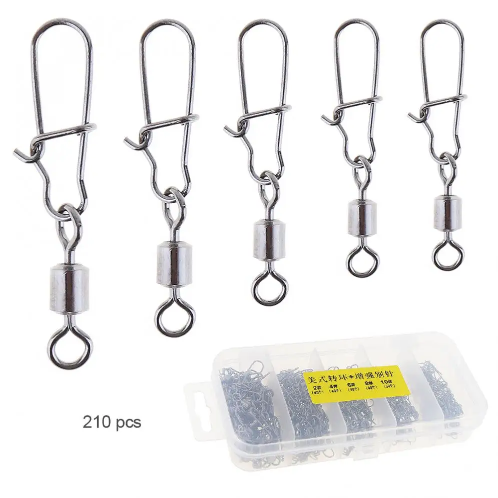 

210 шт./лот рыболовный Поворотный замок из нержавеющей стали с защелкой и шарикоподшипником, поворотный Коннектор с коробкой и штифтом