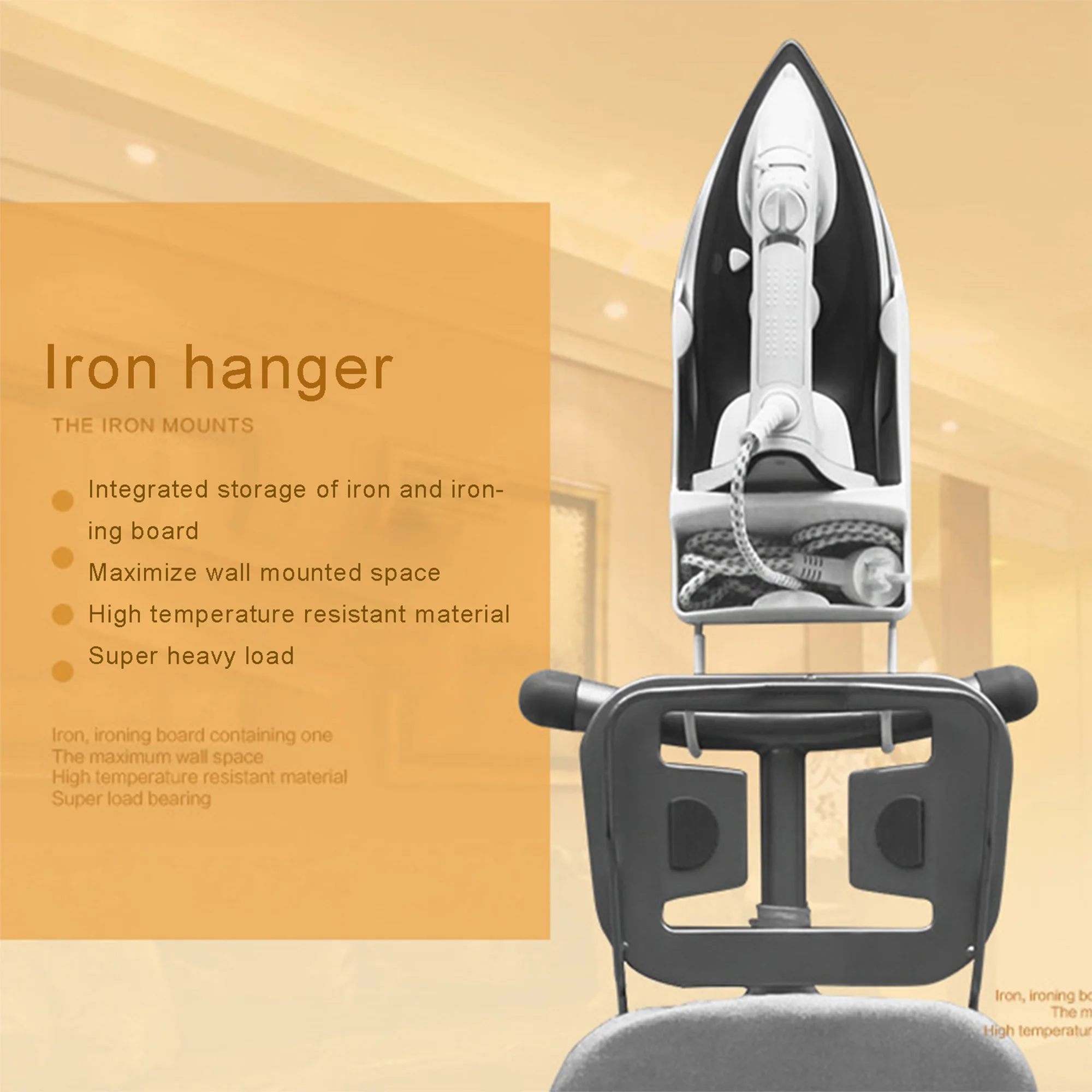 

Iron Organizer Easy to Mount Laundry Room Storage with Heat Resistant Iron Holder and Hooks