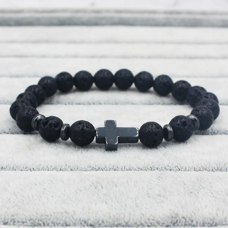 Очарование браслет из натурального камня в крестик черного цвета вулканической
