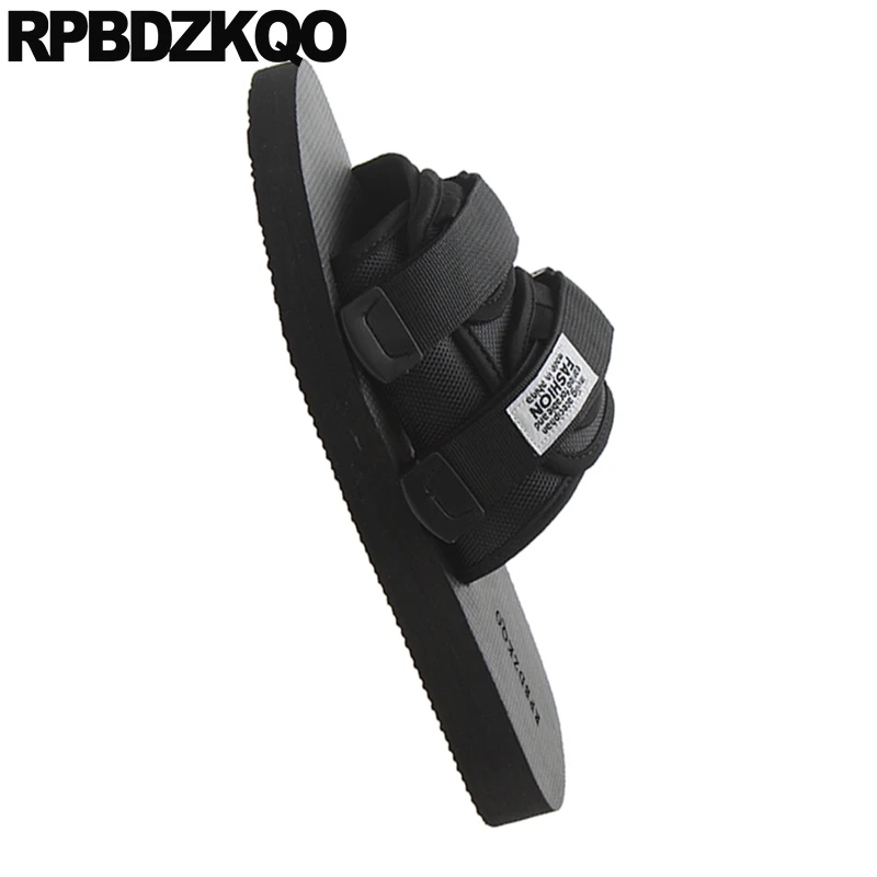 Сандалии мужские сетчатые без застежки пляжные шлепанцы плоская подошва