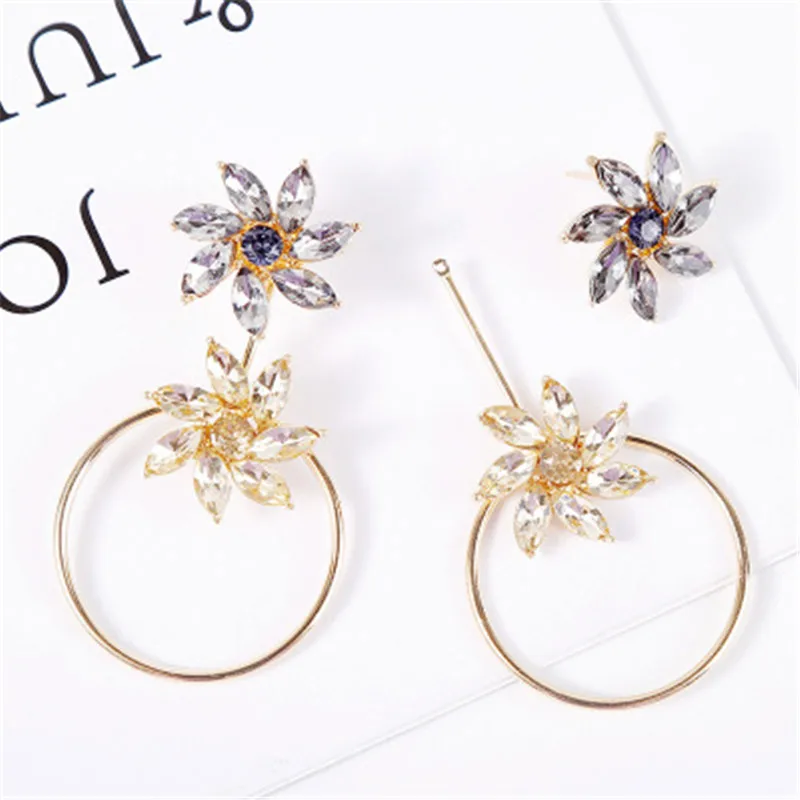 

New European And American Style Geometric Round Crystal Long Earrings Women's Personality Earrings For Party Wedding