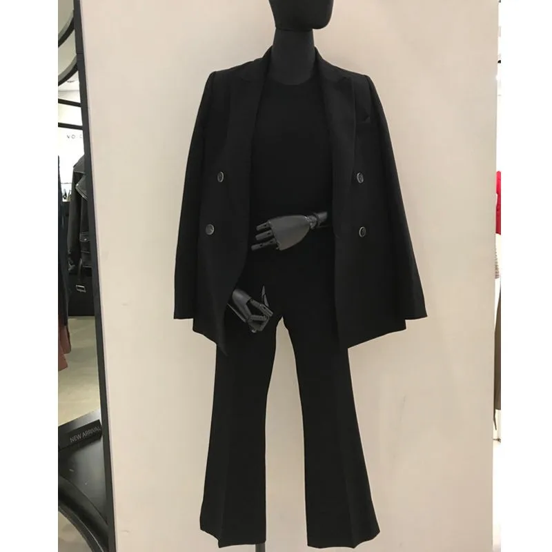 

Vintage Double Breasted Women Pant Suit Green Notched Blazer Jacket & High Waist Pant 2019 autumn Office Wear Women Suits