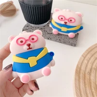 3d cute cartoon glasses bear soft silicone airpods cases for airpods 1 2 pro wireless bluetooth earphone protection box cover