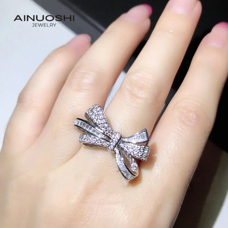 

AINUOSHI SONA Diamond Engagement Rings Gift For 925 Sterling Silver Unique Knot Rings