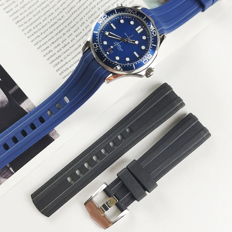 

20mm Soft Rubber Silicone Watch Band Watchband for Omega Seamaster 300 Speedmaster Planet Ocean Watch Strap Bracelet Accessories