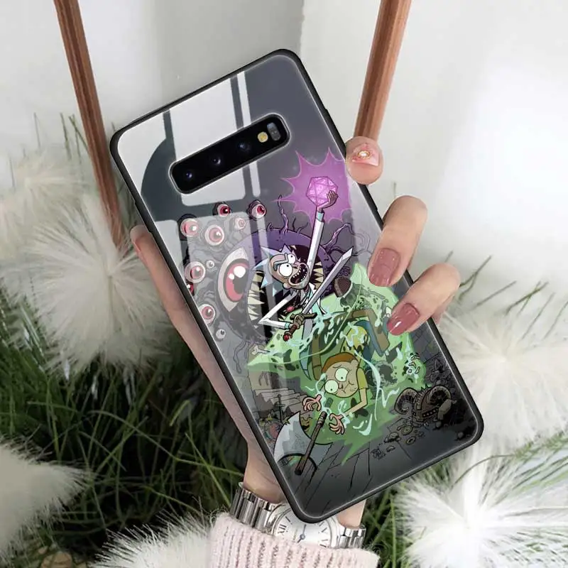 Чехол Rick And Morty из закаленного стекла для samsung Galaxy S10 S10e S9 S8 Note9 Note 10 Plus 5G A50 A30 края из ТПУ Fundas Capa
