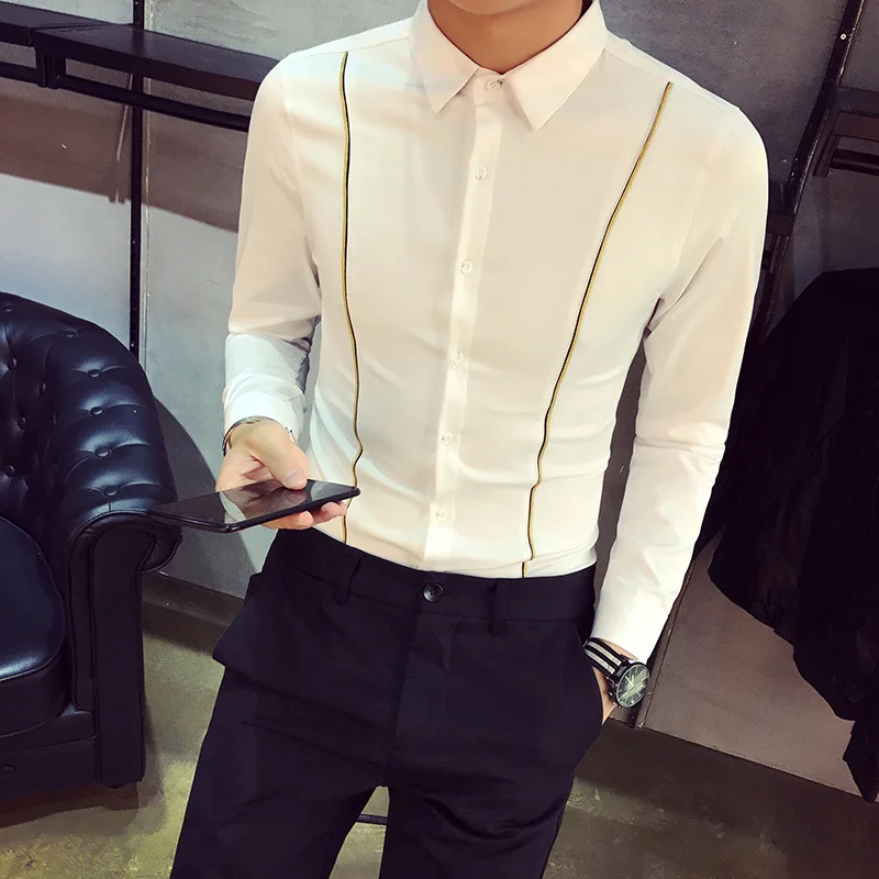 Shirts Men Dress Long Sleeve Vintage Mens Black And White Masculino Gentleman Camisa Slim Fit Masculina | Мужская одежда