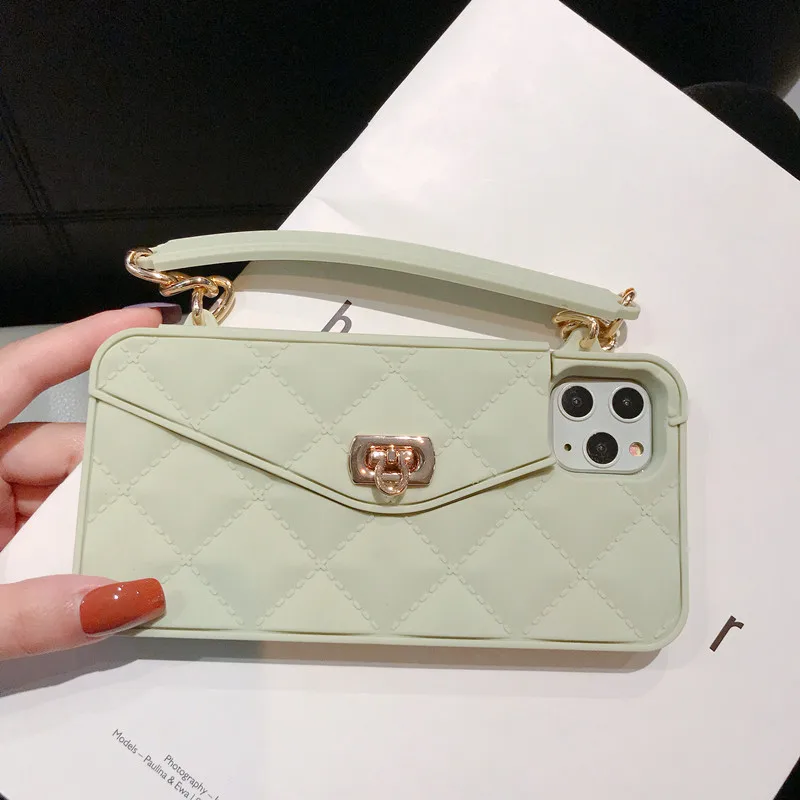 Light green Кроссбоди кошелек чехол для телефона для iPhone 7 8 6 6s Plus 11 Pro Max сумочка кошелек Длинная цепочка для iPhone XS Max XR X 10 силиконовый чехол - Цвет: Light green
