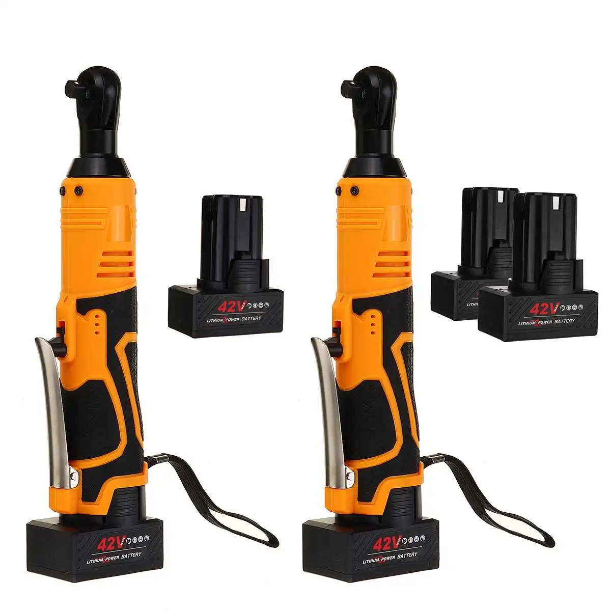

3/8" Cordless Electric Ratchet Wrench 42V 90N.m Rechargeable Right Angle Wrench Tool with 1/2 Lithium-Ion Battery Charger Kit