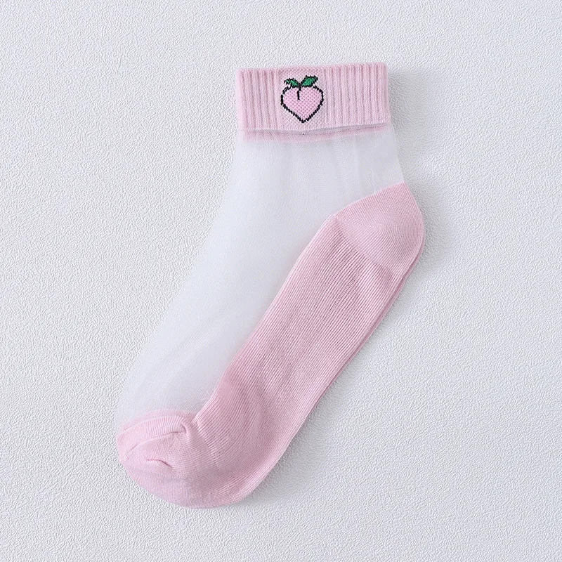 

Women Transparent Glass Fiber Ankle Socks Girls Cute Peach Strawberry Avocado Fruit Print Cotton Bottom Short Tube Socks