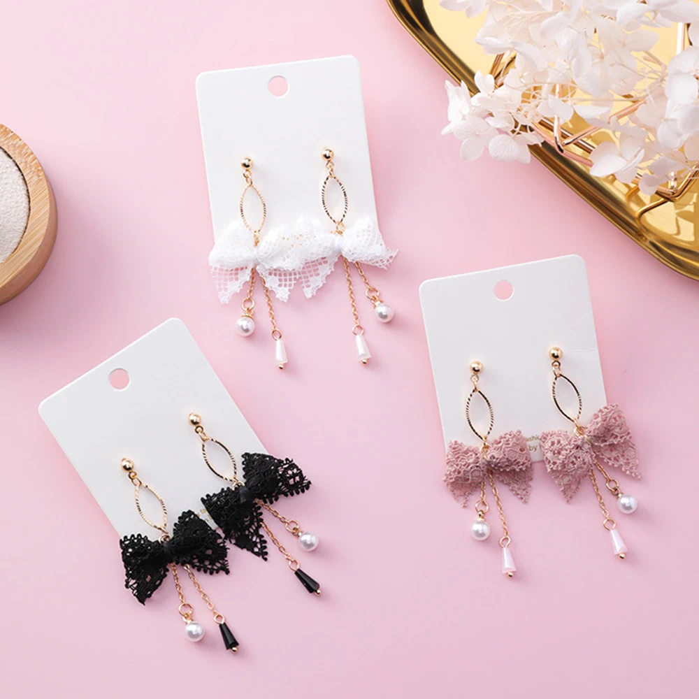 Милые серьги с кружевным бантом и кисточками модные элегантные длинные висячие