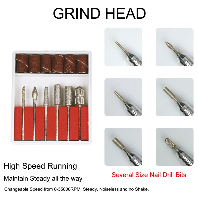 

65W 35000RPM Electric Nail Drill Pedicure Nail File Polishing Tools Nail Drill Bits Set for Manicure Nail Art Equiment Manicure