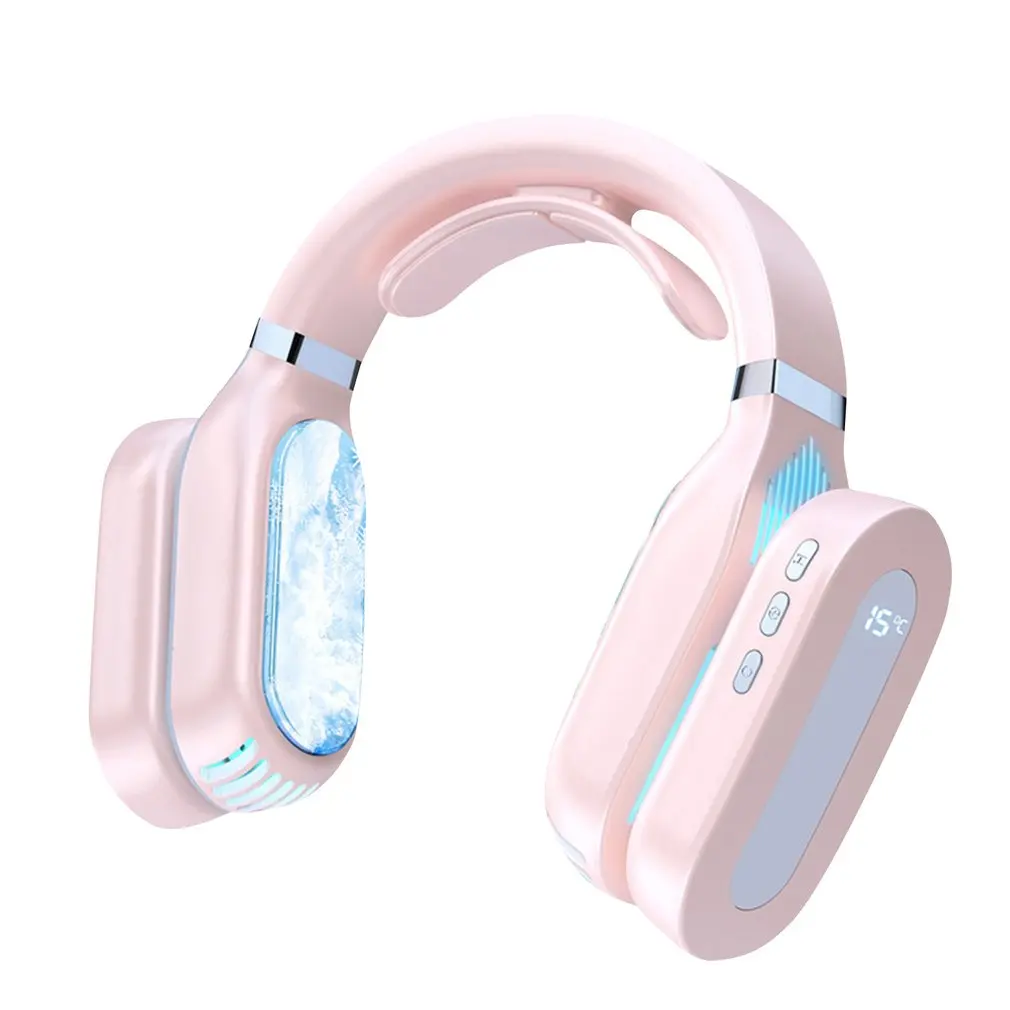 

Hanging Neck Fan Mobile Air Conditioner No Leaf Neckband Portable Fan Heating Cooling Instrument Air Cooler LED Summer