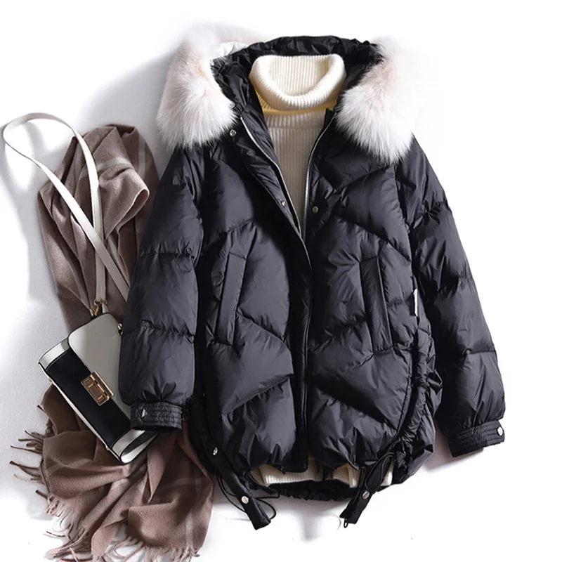 Большая зимняя куртка с капюшоном из натурального Лисьего меха женские