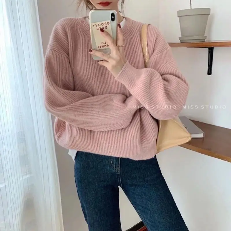 

Новинка 2021, женские низ на осень и зиму, винтажный пуловер для ленивых, свитер, женский свободный свитер, толстый