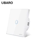 Сенсорный выключатель UBARO для ЕСВеликобритании, белая панель из закаленного стекла, настенный Электрический датчик, светодиодный индикатор, кнопка дисплея 220 В