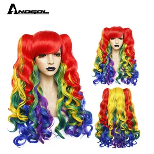 Парик для косплея ANOGOL Lolita парик цвета радуги из высокотемпературного волокна Pigtail 6ix9ine My Little Pony синтетические парики для девочек на Хэллоуин