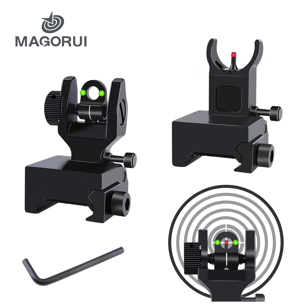 

Magorui Tactical Fiber Optics Low Profile Flip Up Iron Sight with Front Red Dot Sight and Rear Green Dot Sight Fit Picatinny Rai