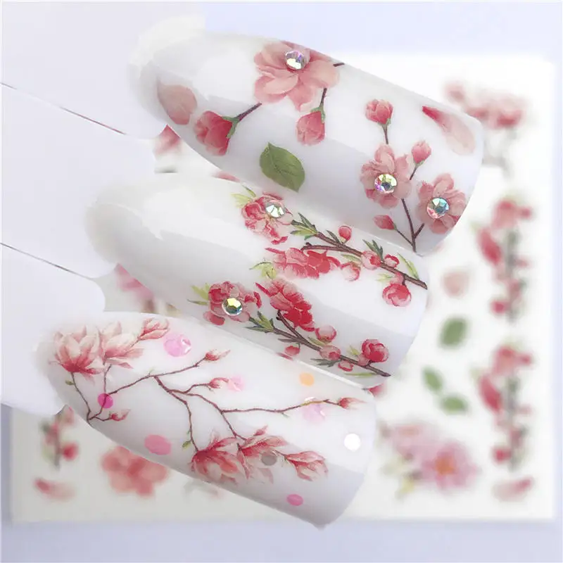

1 PC Pink Petals / Flowers / Green Leaves Water Transfer Sticker Nail Art Decals DIY Fashion Wraps Tips Manicure Tools