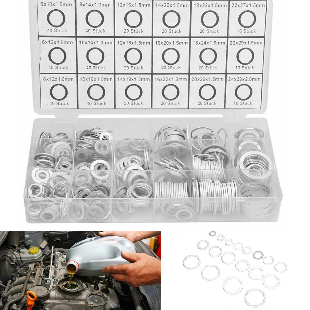 

450pcs Car Engine Oil Drain Plug Aluminum Washer Gasket Sealing Ring O Rings Kit Set Wear Resistant With Plastic Box