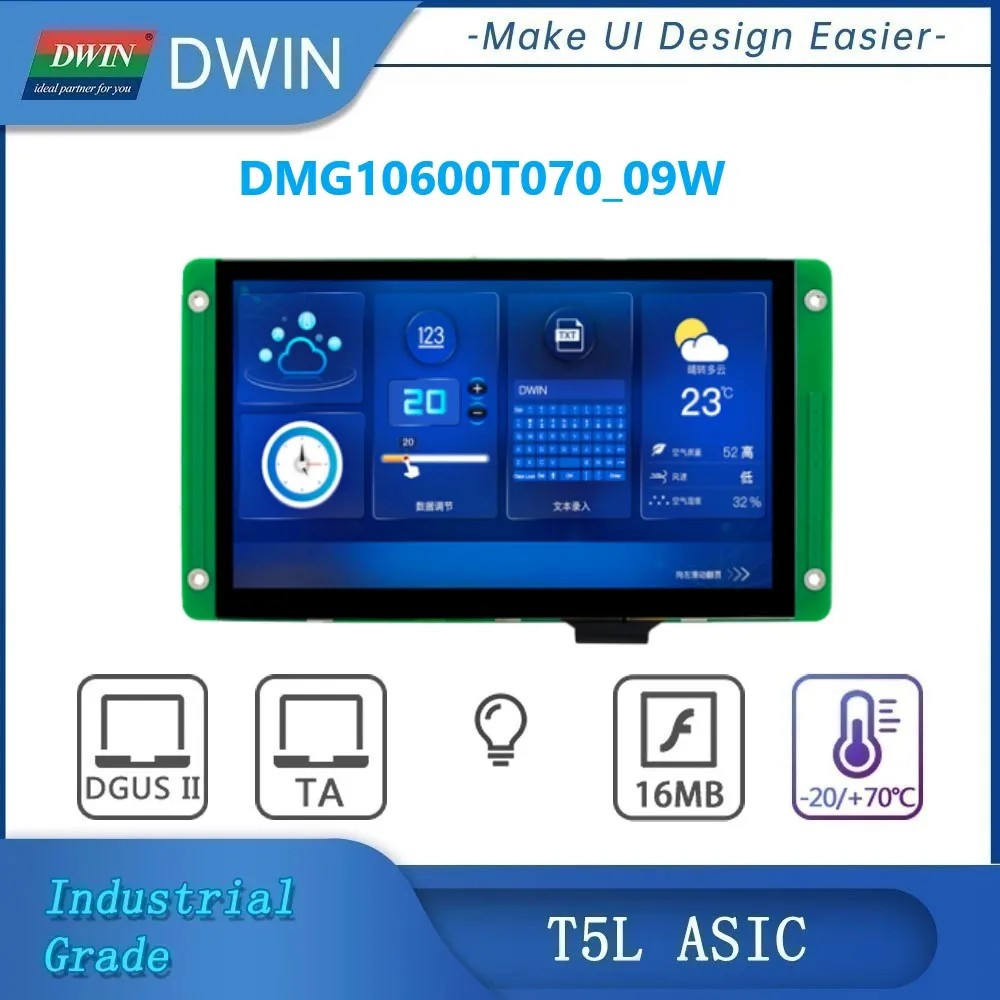 DWIN 7 Inch 1024x600 TFT LCD HMI Display Module  IPS Capacitive Resistive Touch Screen For Arduino DMG10600T070_09W