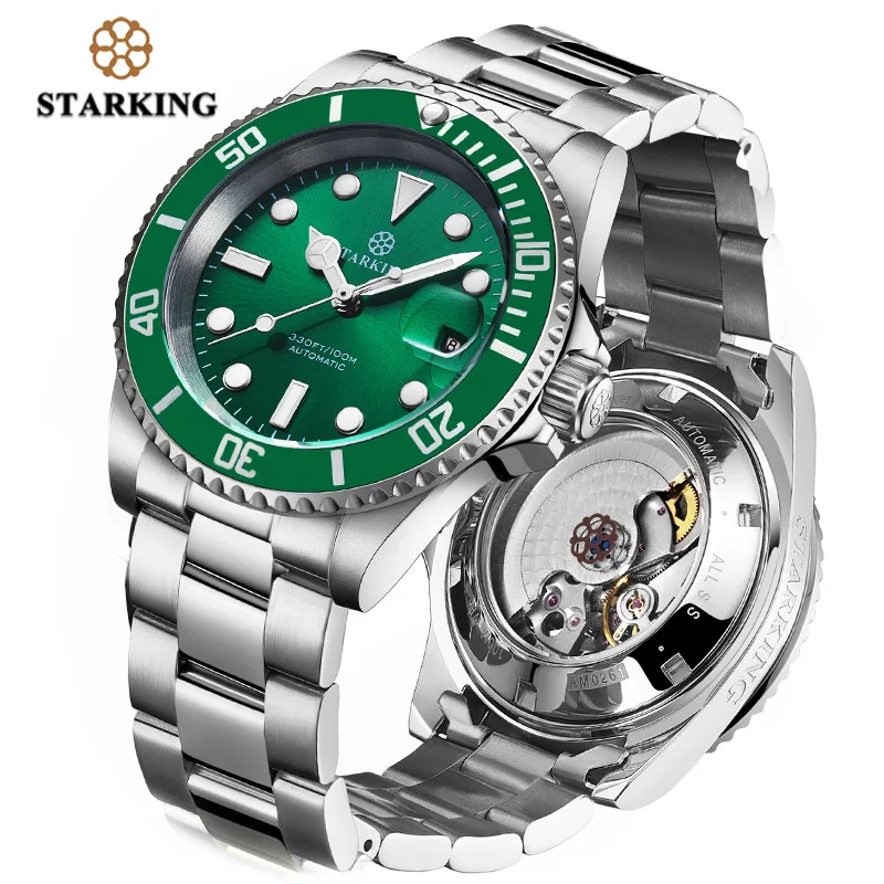 

STARKING Mens Watch Water Resistant Hot Green Ghost Watch Fashion Mechanical Watch Clock Auto-date Luminous Wristwatch Rolexable