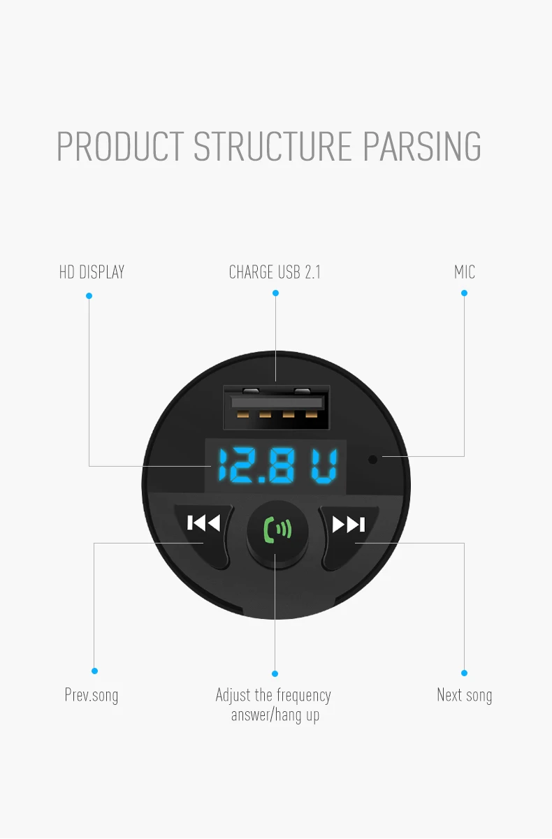 Автомобильный комплект с Bluetooth elistoop, fm-передатчик, MP3 плеер, USB 2.5A, быстрое зарядное устройство, дисплей напряжения, Micro SD TF, воспроизведение музыки