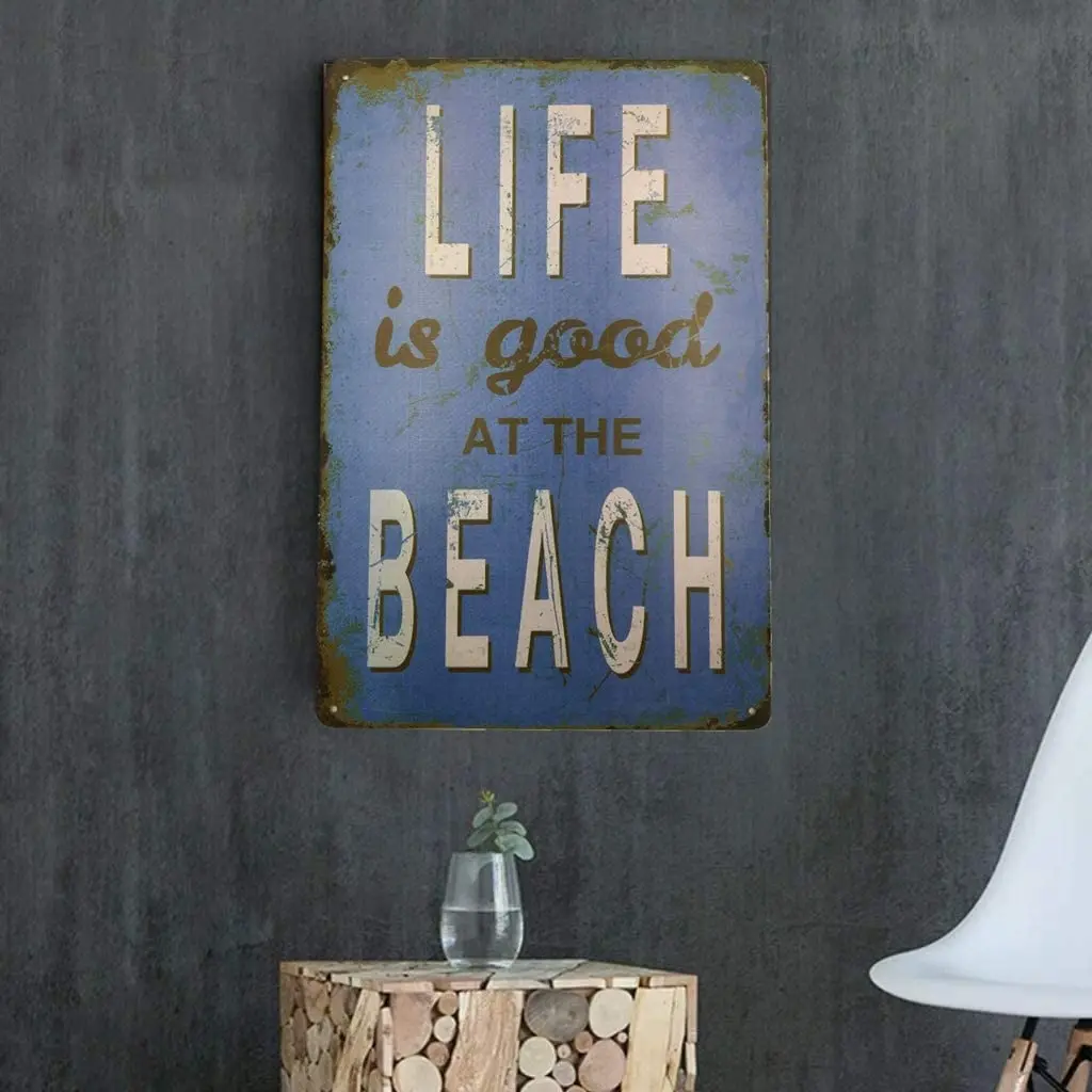 

AIQIBAO Metal Vintage Tin Sign Decor-Life is Good On The Beach for Kitchen Home Garage Bar Pub Outdoor Retro Art Sign 12X 8