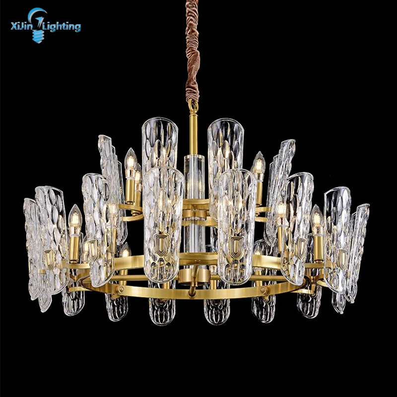 

Золотая Хрустальная светодиодная современная люстра, освещение для гостиной, комнатная лампа, роскошная хрустальная люстра из медного мат...