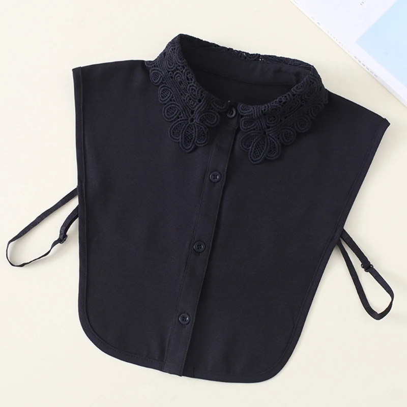 

Women Hollow Lace Jacquard Lapel False Fake Collar Button Down Chiffon Decorative Detachable Half Blouse Shirts Dickey