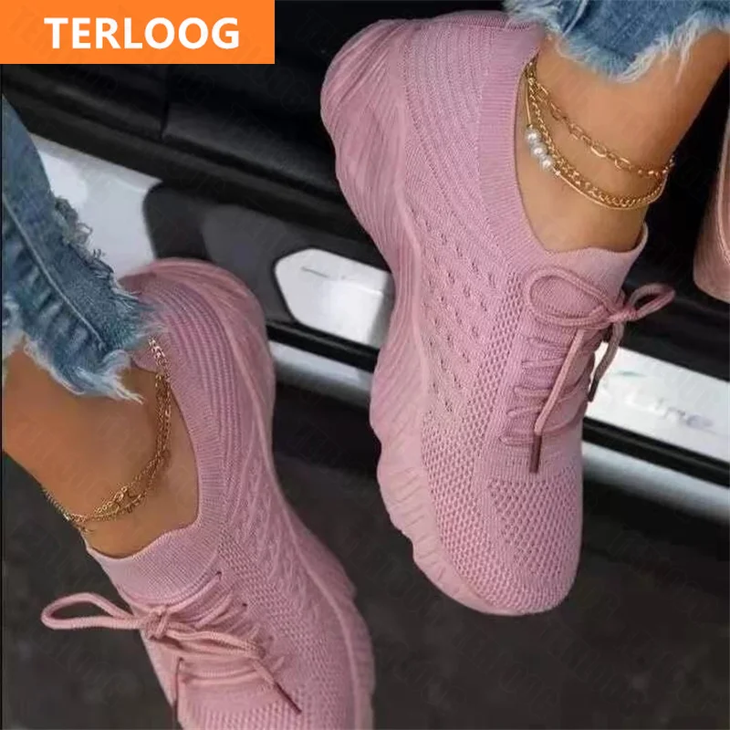 

Женские кроссовки на плоской подошве, сезон весна-осень 2021, женские спортивные дышащие сетчатые удобные кроссовки, однотонные Модные Повсе...