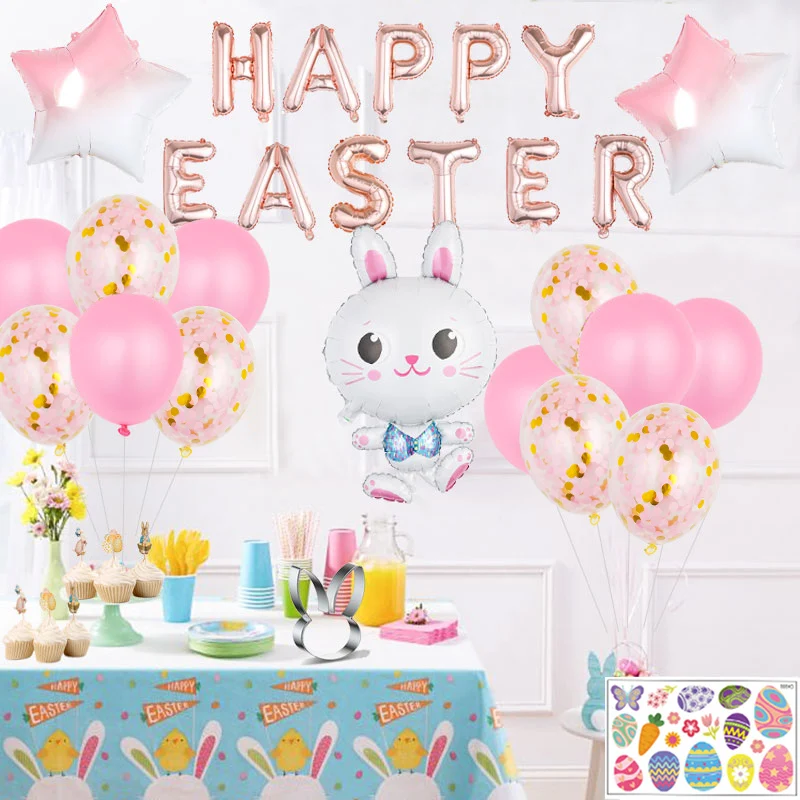 

1set Happy Easter Alphabet Balloons Garland Arch Kit Rabbit Balls Jungle Bunny Banners Birthday Party Room Decorations Kids Toys