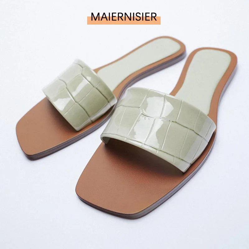 

Женские туфли на плоской подошве, зеленые туфли с квадратным носком, карамельные цвета, лето 2021