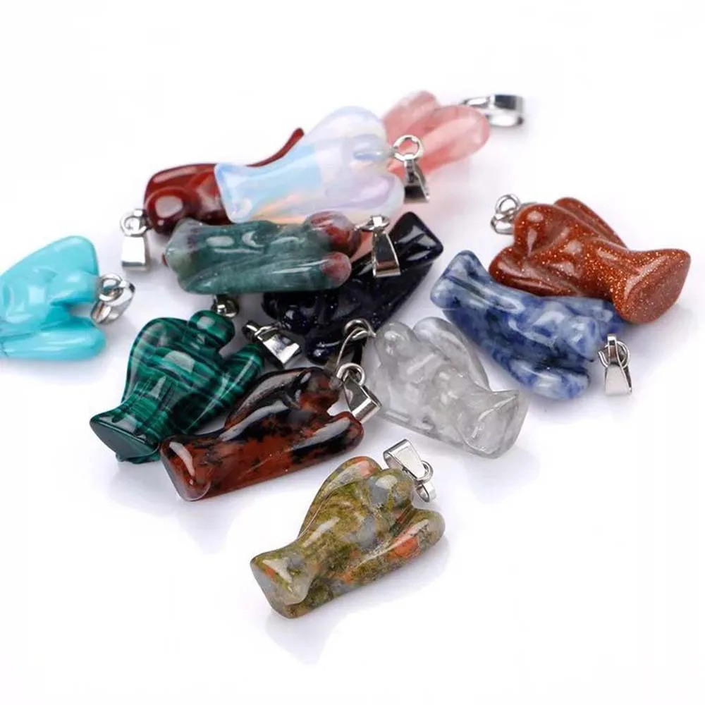 

15Pcs Natural Rose Quartzs Stone Pendant Angel Shape Agates Crystal Charms For Jewelry Making DIY Necklace Accessories Wholesale