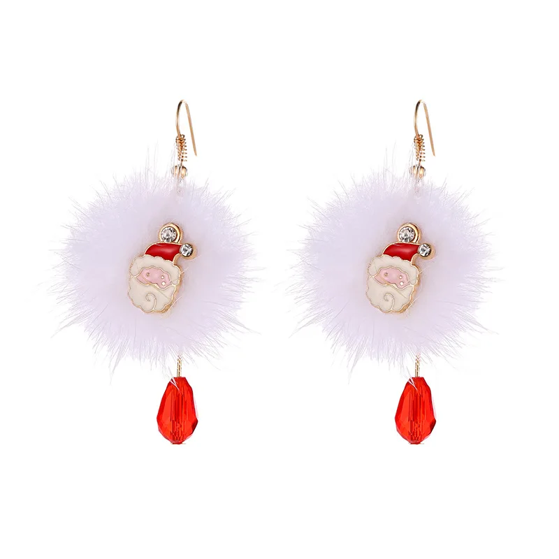 

QW Autumn and winter sale of Santa Claus Sika deer earrings hair ball red crystal earrings